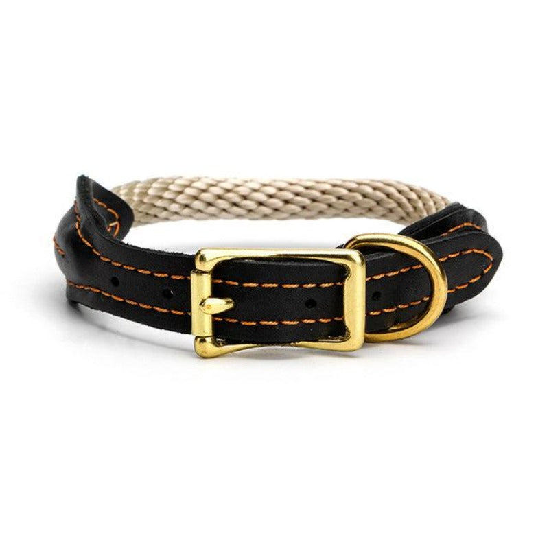 Trend Setting Hemp Rope Genuine Leather Collar - FancyPetTags.com