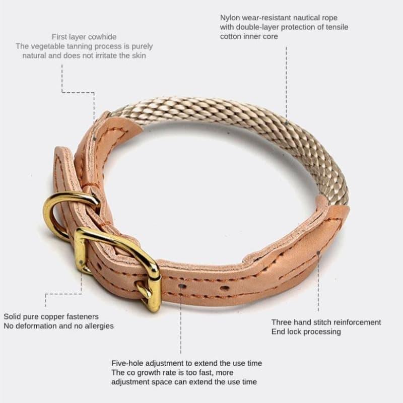 Trend Setting Hemp Rope Genuine Leather Collar - 6: FancyPetTags.com