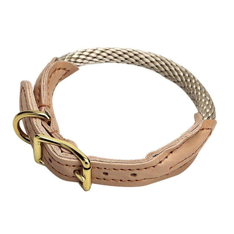 Trend Setting Hemp Rope Genuine Leather Collar - 3: FancyPetTags.com