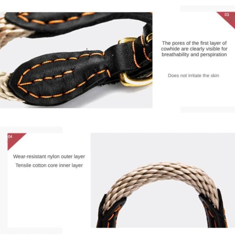 Trend Setting Hemp Rope Genuine Leather Collar - 5: FancyPetTags.com