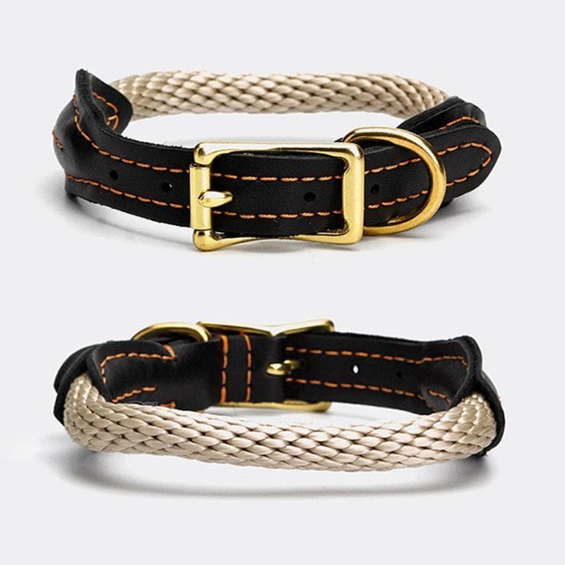 Trend Setting Hemp Rope Genuine Leather Collar - 7: FancyPetTags.com